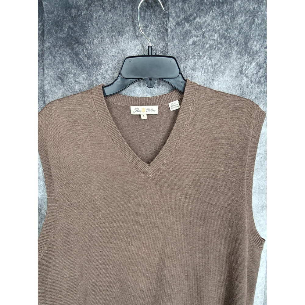 Peter Millar Sweater Vest Mens Large Brown V Neck Pullover Preppy Cashmere Blend - Picture 3 of 11